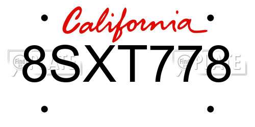 8SXT778 California License Plate