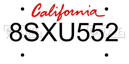 8SXU552 California License Plate