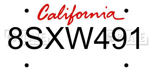 8SXW491 California License Plate