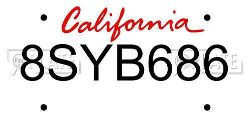 8SYB686 California License Plate