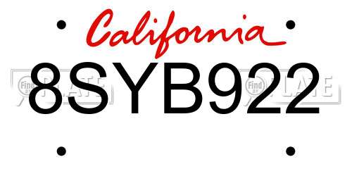 8SYB922 California License Plate