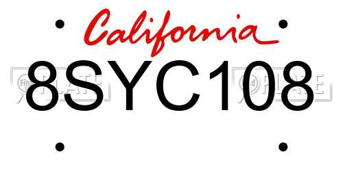 8SYC108 California License Plate