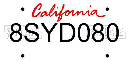 8SYD080 California License Plate