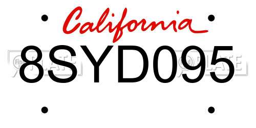 8SYD095 California License Plate