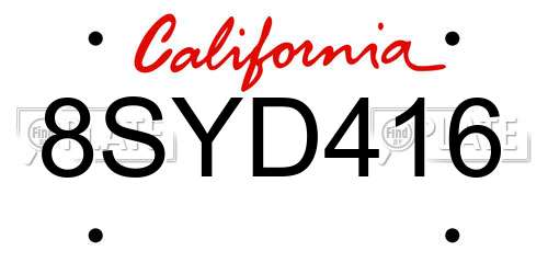 8SYD416 California License Plate