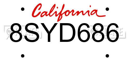 8SYD686 California License Plate