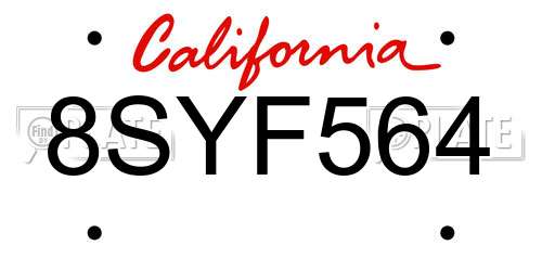 8SYF564 California License Plate