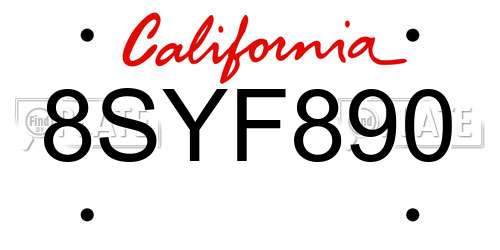 8SYF890 California License Plate