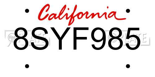 8SYF985 California License Plate