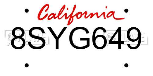 8SYG649 California License Plate