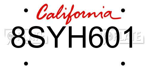 8SYH601 California License Plate