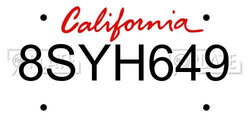 8SYH649 California License Plate