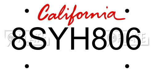 8SYH806 California License Plate
