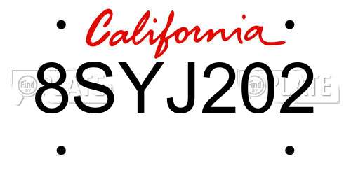 8SYJ202 California License Plate