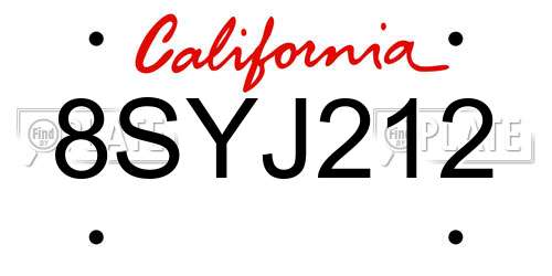 8SYJ212 California License Plate