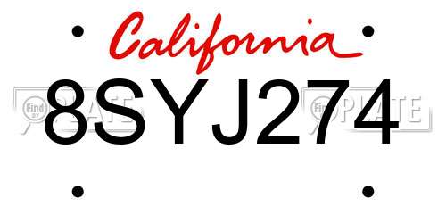 8SYJ274 California License Plate