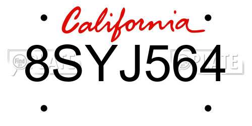 8SYJ564 California License Plate