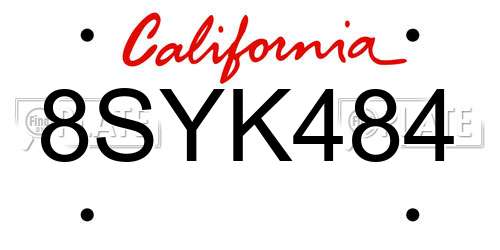 8SYK484 California License Plate