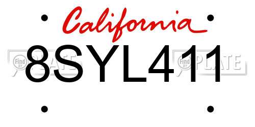 8SYL411 California License Plate