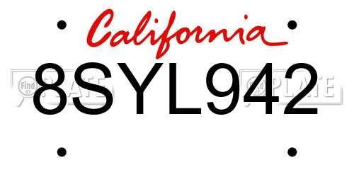 8SYL942 California License Plate