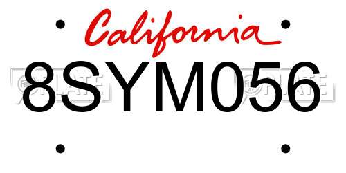 8SYM056 California License Plate