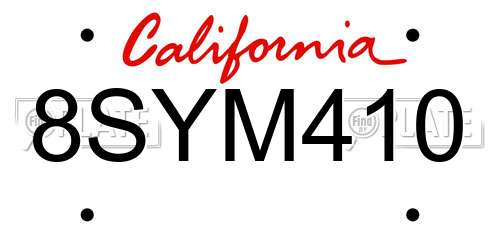 8SYM410 California License Plate