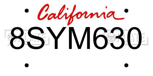 8SYM630 California License Plate