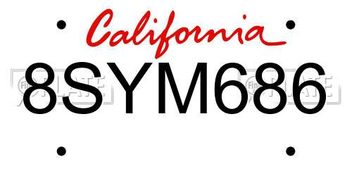 8SYM686 California License Plate