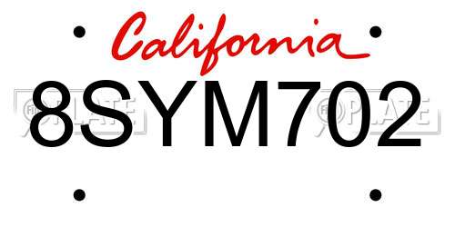 8SYM702 California License Plate