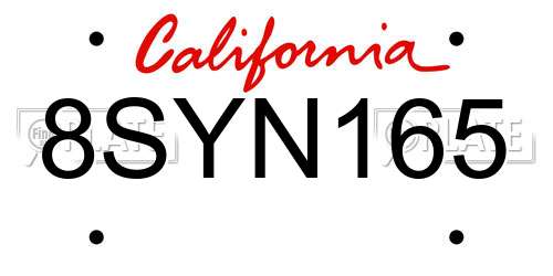8SYN165 California License Plate