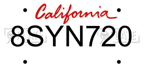 8SYN720 California License Plate