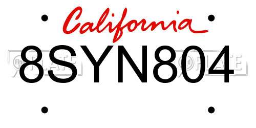 8SYN804 California License Plate