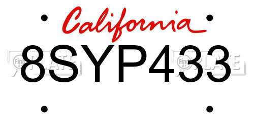 8SYP433 California License Plate