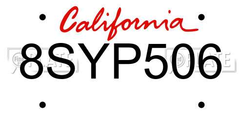 8SYP506 California License Plate