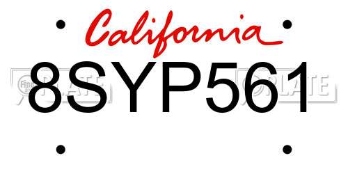 8SYP561 California License Plate