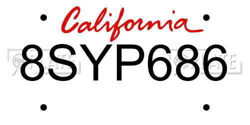 8SYP686 California License Plate