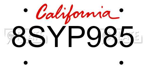 8SYP985 California License Plate