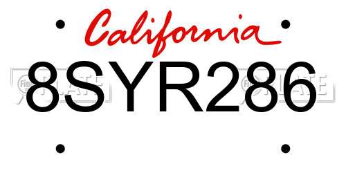 8SYR286 California License Plate