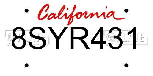 8SYR431 California License Plate