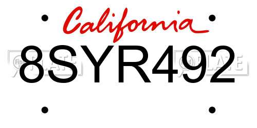 8SYR492 California License Plate