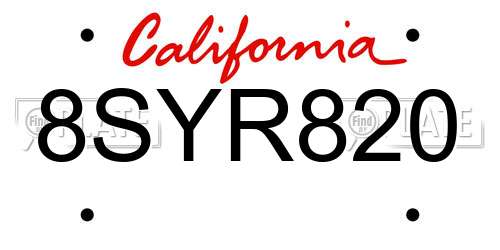 8SYR820 California License Plate
