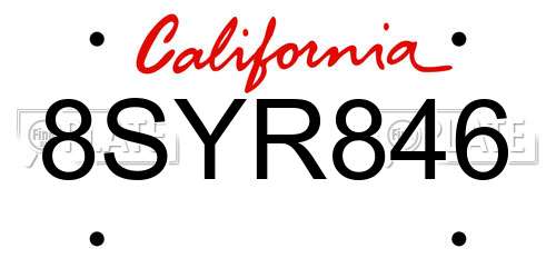 8SYR846 California License Plate