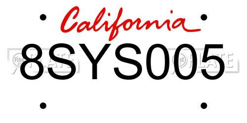 8SYS005 California License Plate