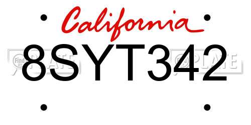 8SYT342 California License Plate
