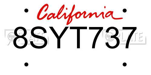 8SYT737 California License Plate