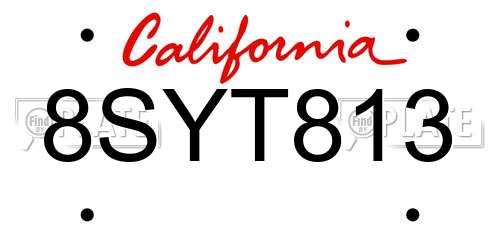 8SYT813 California License Plate