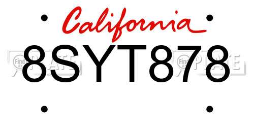 8SYT878 California License Plate