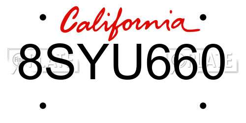 8SYU660 California License Plate