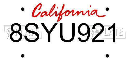 8SYU921 California License Plate