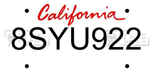 8SYU922 California License Plate